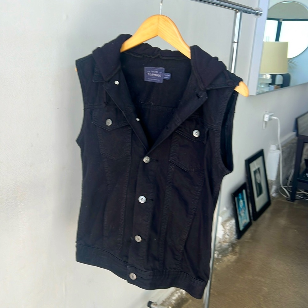 Topman sleeveless black  jacket with attached hoodie  mens small